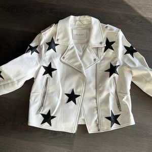 Vegan leather star patch moto jacket